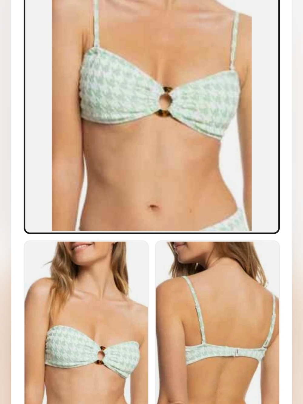 Roxy Mint Green Houndstooth Molded Bikini Top - Women's XXL